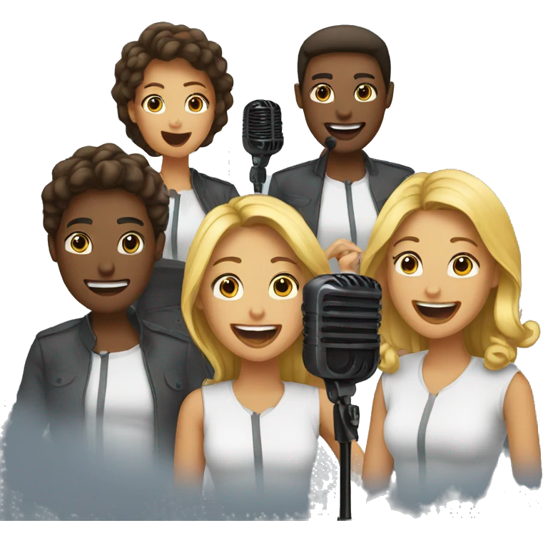 team mixed gender singing into microphone emoji