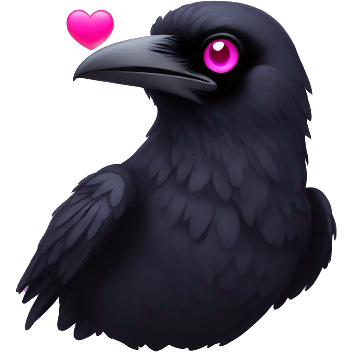 Raven with hot pink heart eyes emoji