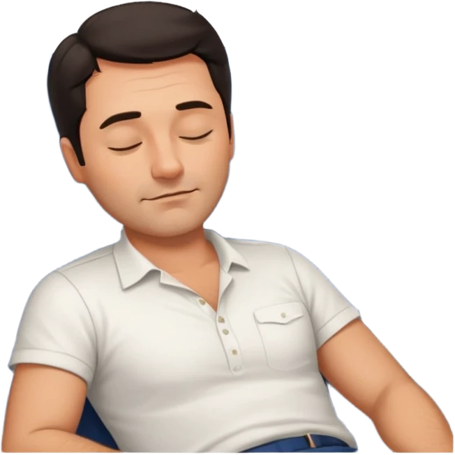 A handsome 45 year old man with dark hair sleeping blissfully on an international flight. emoji