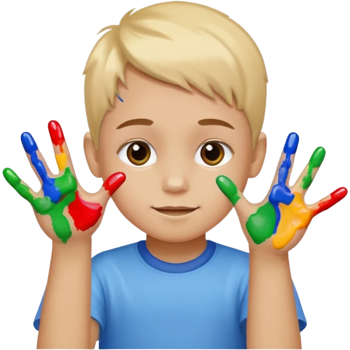 Kid with finger-painted hands emoji
