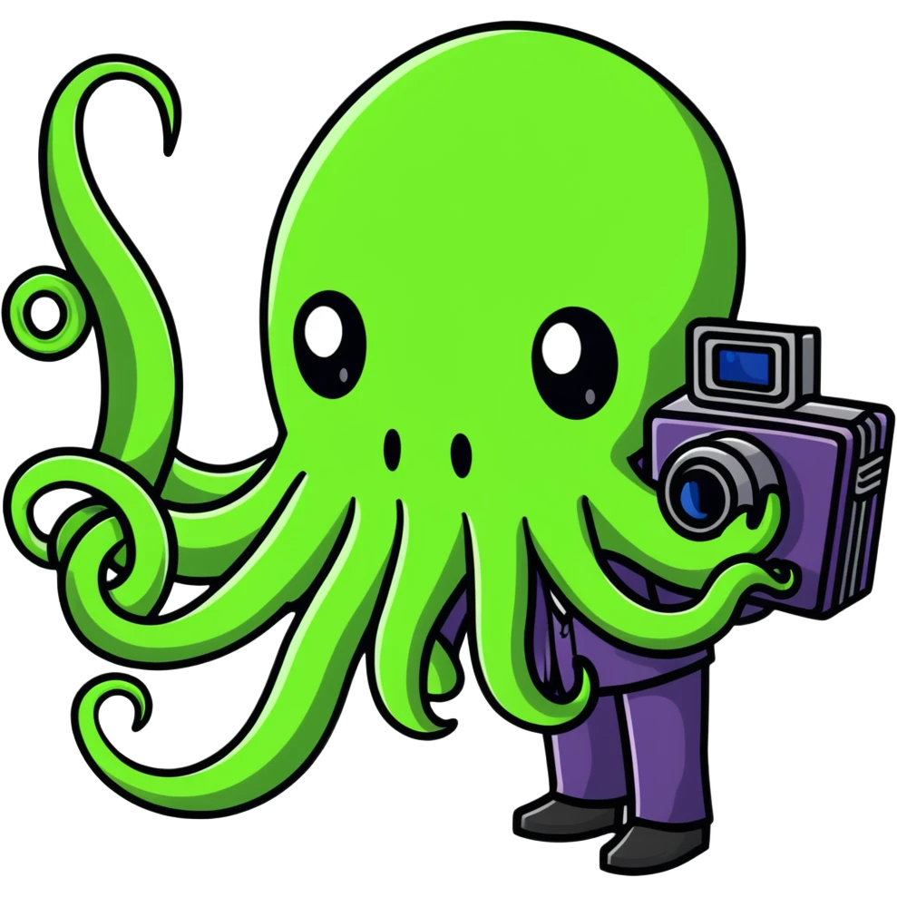 Cthulhu as a cameraman, eldritch horror with tentacle face filming with a camera emoji