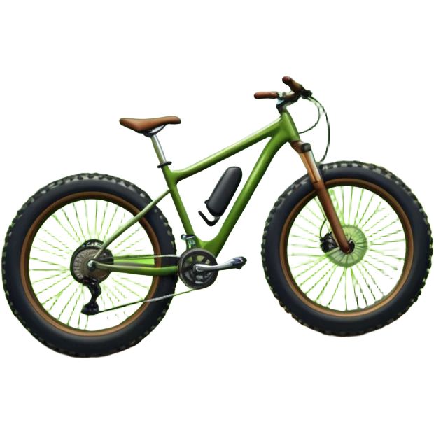 An icon showing a mountain bike with thick tires on a forest trail, surrounded by trees and natural terrain. The background features a lush green forest with sunlight filtering through the branches, and a winding path ahead. Transparent background highlights the  adventure of mountain biking. emoji