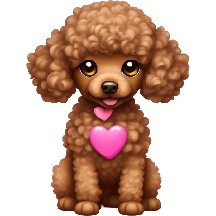 curly brown toy poodle dog with pink heart next to it emoji