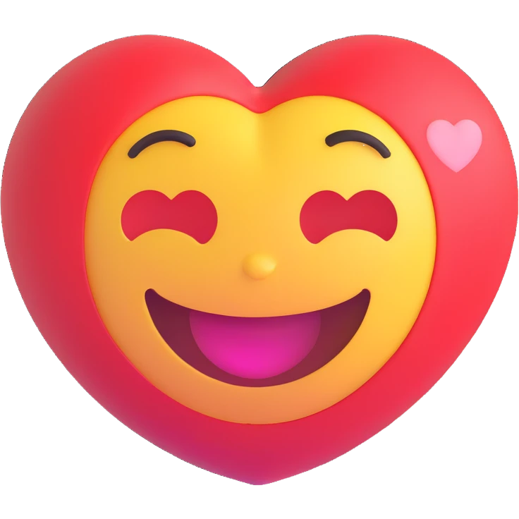 3D smiley emoji, round shape, in love, heart background, smiling face, no body emoji