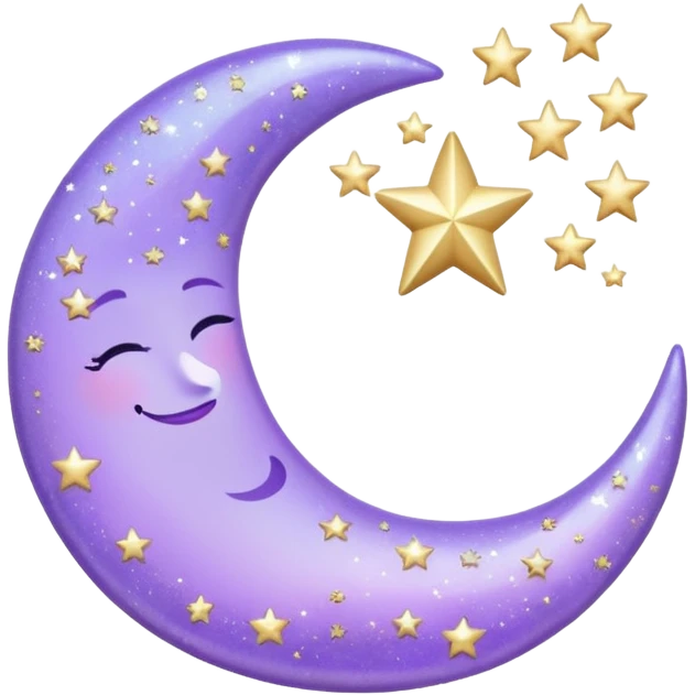 Beautiful sparkly glittery shiny pretty floating pastel lilac lavender Violet crescent and stars aesthetic deco emoji