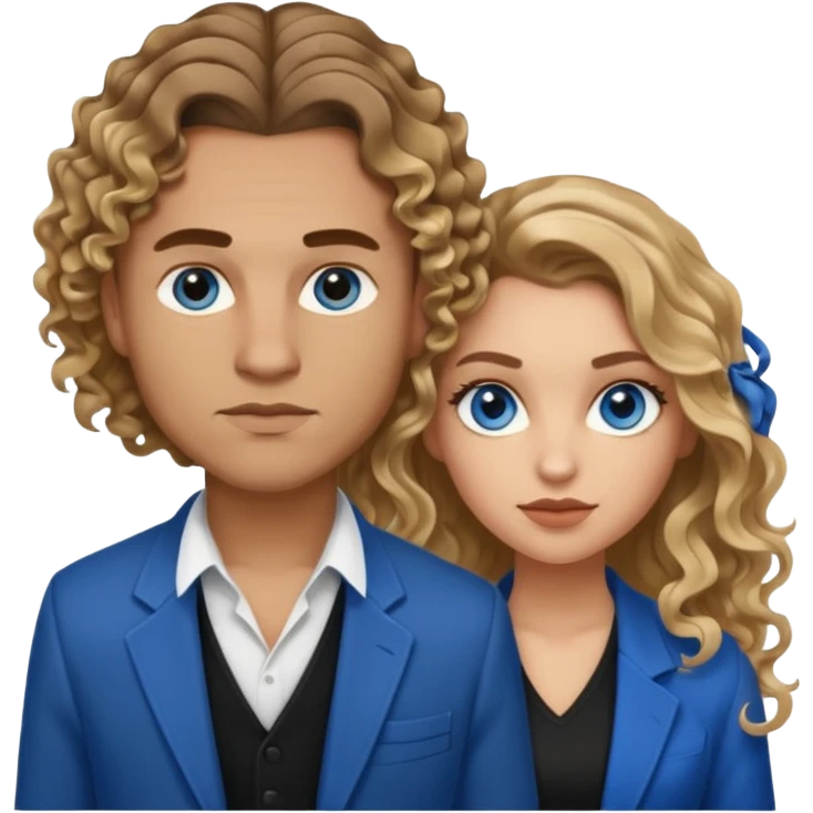 A light skinned gangster couple. She has brown blonde balayage and long curls. He has brown hair and a fade haircut. Both blue eyes emoji