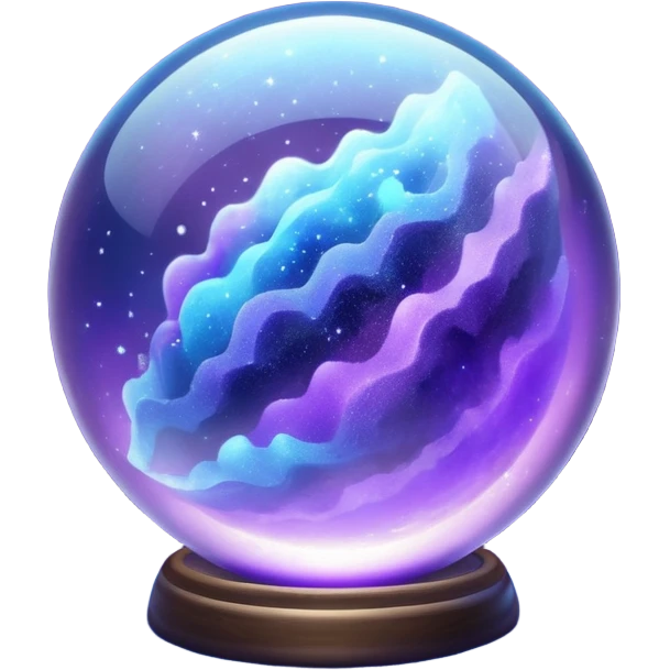 a magical glass sphere filled with flaoted purple and blue dust, glowing, 3d emoji