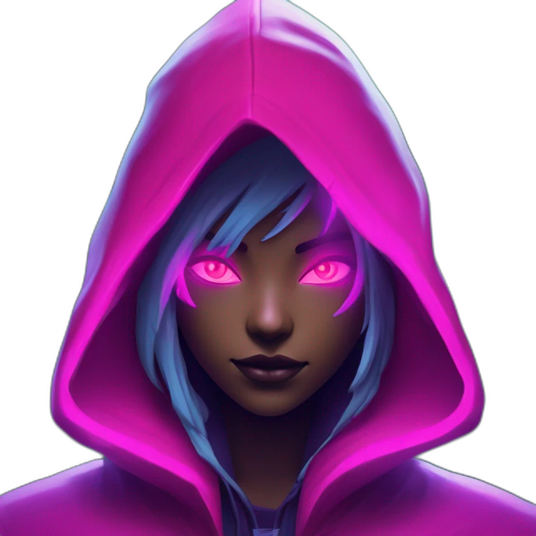 Riot Games Valorant neon pink eyes glowing bright red Video game woman blue eyes purple hooded assassin themed character shrouded wraith in to the forest emoji