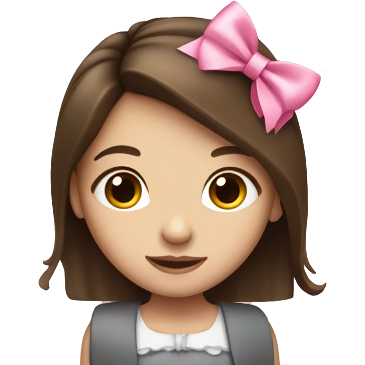 Cute brunette girl with long hair and pink bow emoji
