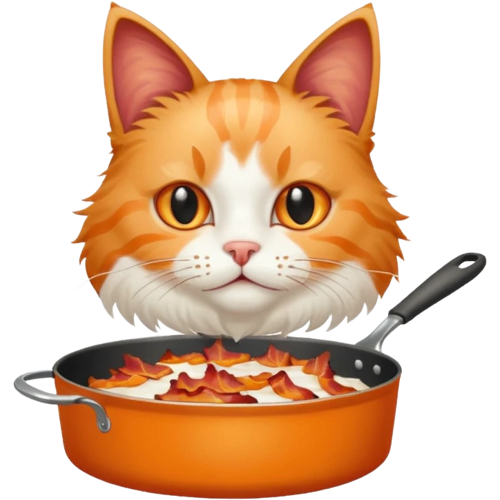 simple cat with a pan of bacon emoji