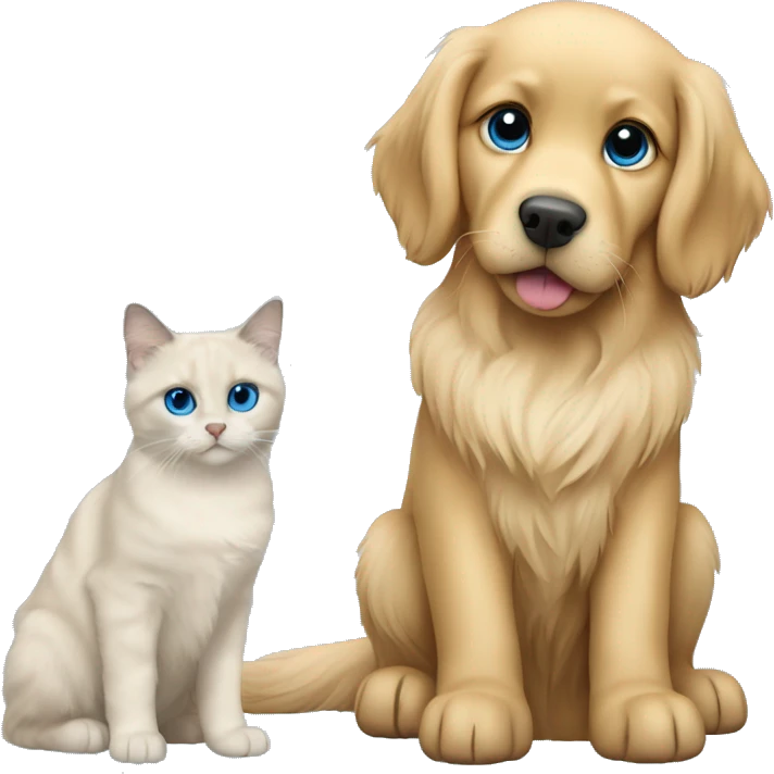 Golden retriever with a blue bicolor ragdoll cat emoji