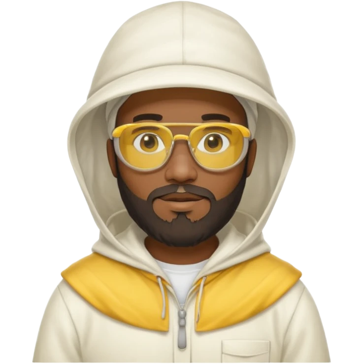 black male bee keeper with beard, white hat and yellow glasses, white outfit, white hood emoji