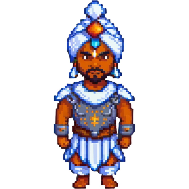 indian man with turban and body armor, pixel art style emoji