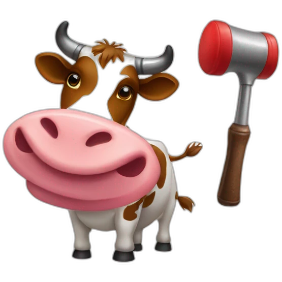 cow waving both pan and inflatable hammer emoji