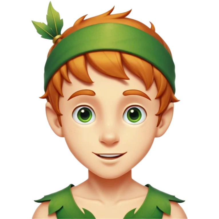 Cinematic Realistic Peter Pan Portrait, head tilted dramatically with an exaggeratedly amused expression, featuring sparkling eyes filled with playful mischief. His iconic outfit is rendered in vivid detail with dynamic shadows, capturing the delightful interplay of bravery and whimsy that defines his timeless character. emoji
