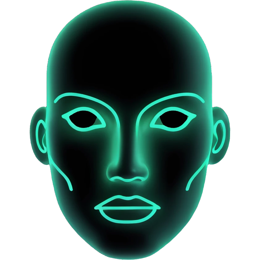 Minimalist futuristic AI avatar — clean glowing outline of a humanoid face, half-abstract with light reflections. emoji