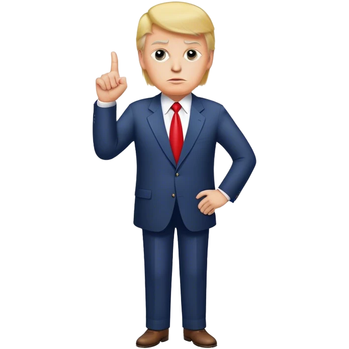 Donald Trump pointing his finger up, full-length, don't make big eyes, hyper-realistic emoji