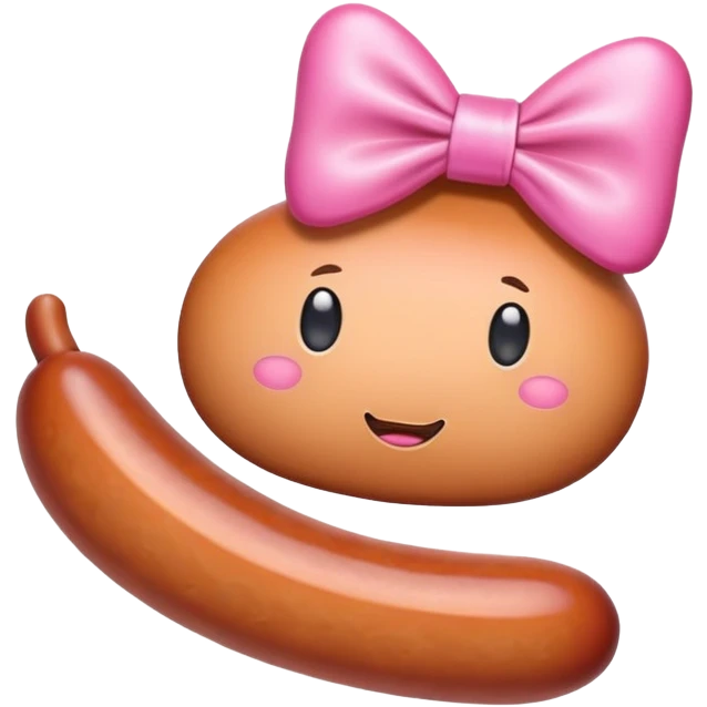 a sausage, a pink bow on the head emoji