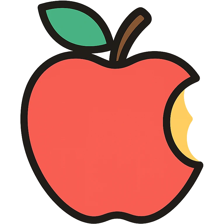 modern icon-style logo of a simple apple shape with a bite, clean lines, color outline emoji