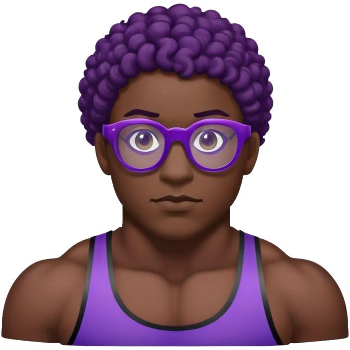 Wrestler with purple glasses tinted black and short curly brown hair emoji