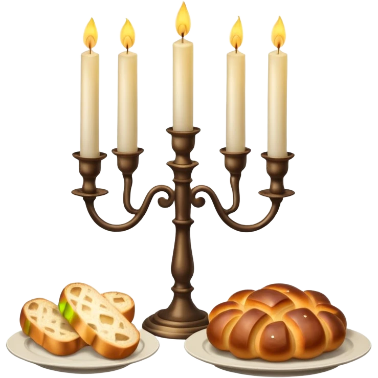 Shabbat two candles in candlesticks and halal bread  emoji