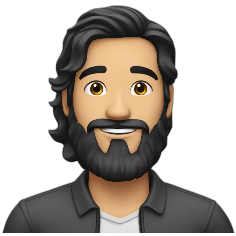 Voice over artist jefferson melo from brazil, bearded, wave mid long black hair emoji