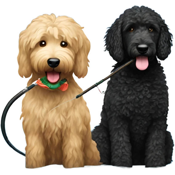 Golden doodle and  black labradoodle fishing emoji