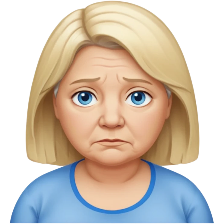 Head image of older fat dishwater blonde woman with shoulder length hair and blue eyes. Neutral expression bordering on sad. emoji