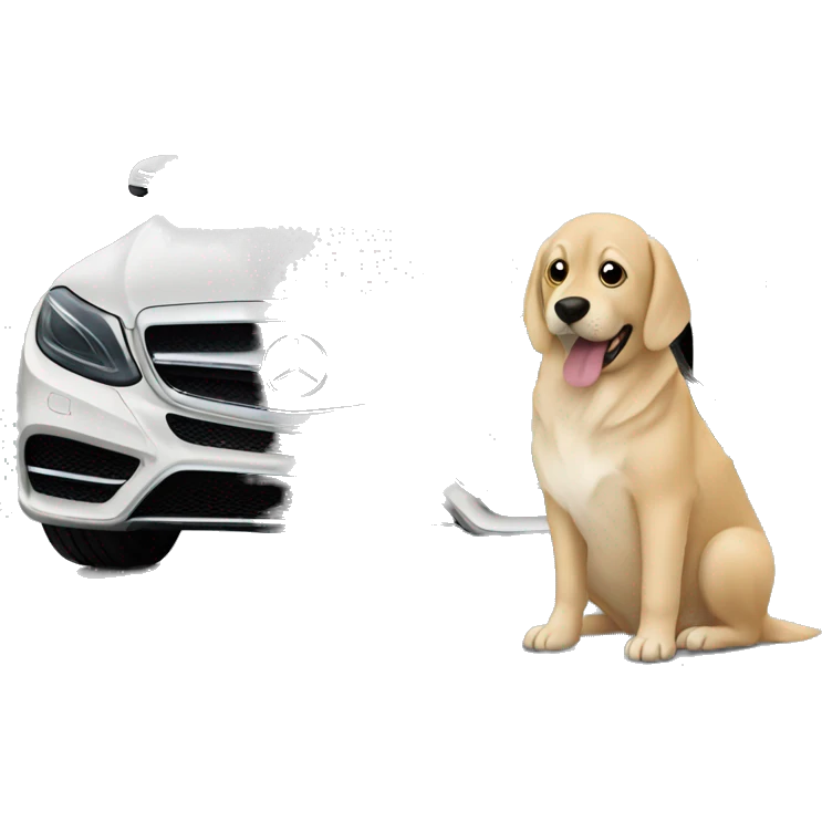 Dog and blonde woman driving black  Mercedes drinking coffee emoji