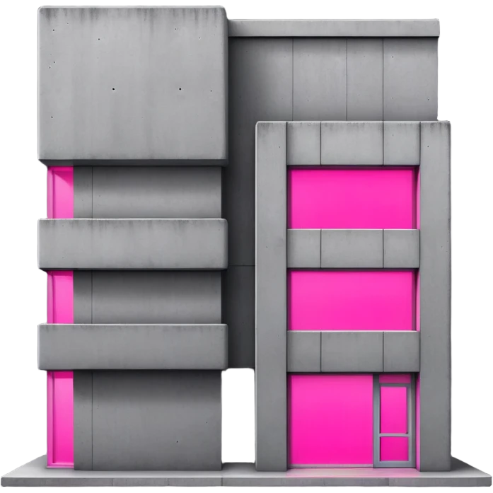 Minimalist gray concrete building with one window glowing bright pink, brutalist architecture emoji