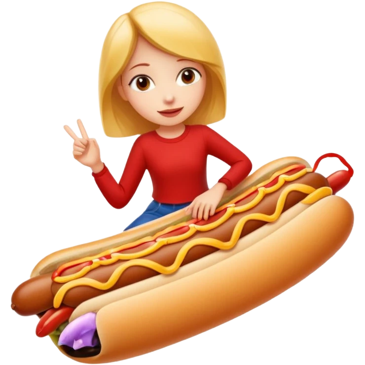 Girl riding a hotdog without the bun emoji
