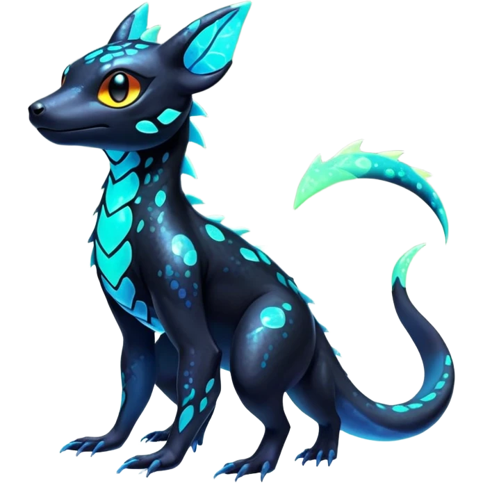 Colorful Neon Exotic Salandit-Aurorus-Umbreon-Fakémon-hybrid-creature with splash markings (full body)  emoji