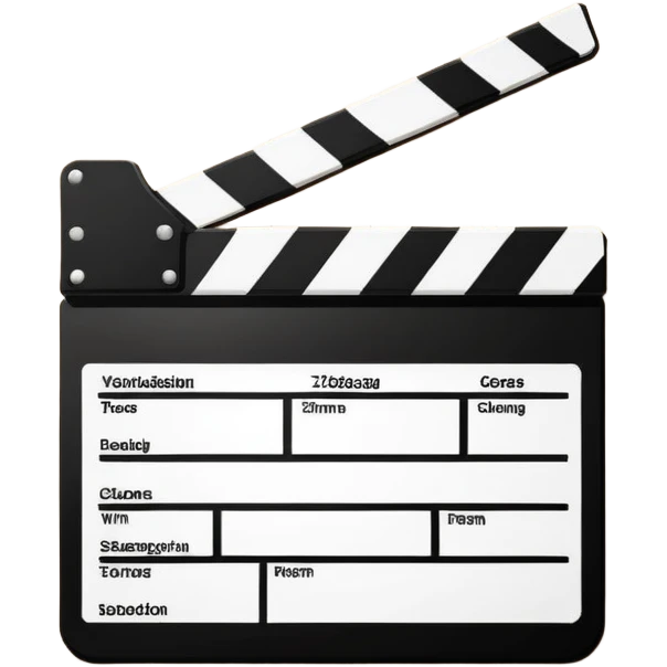 Minimalist film clapperboard, black and white, clean geometric shapes with diagonal line emoji