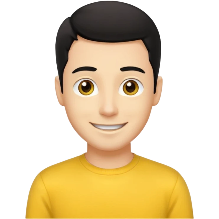 Greg Wiggle of The Wiggles with light skin, black hair, hazel eyes, yellow skivvy shirt emoji