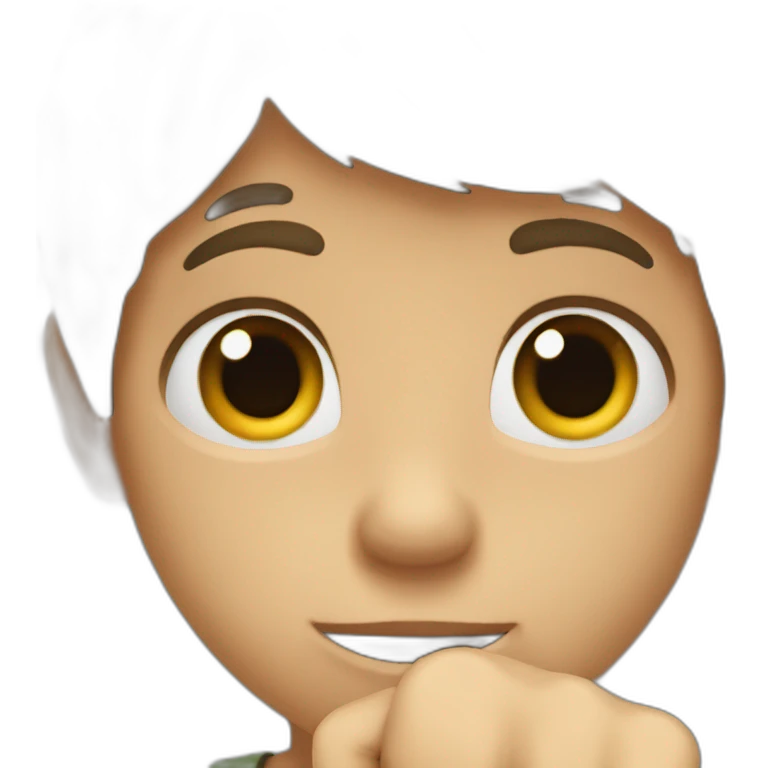 A boy keeping his fist pointed towards head just above the ears emoji