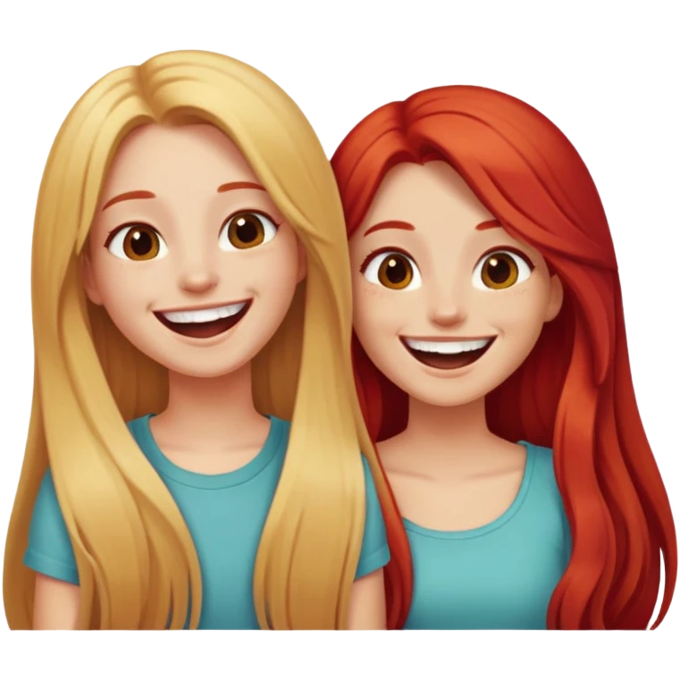 Two girls laughing with long blonde hair and red hair emoji