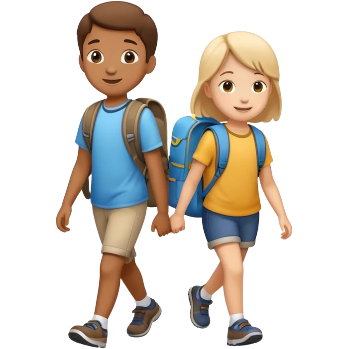 two children walking together, happy and friendly emoji