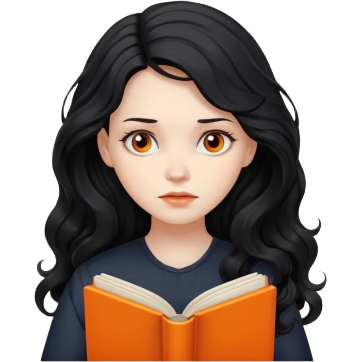 Long Hair Women with orrange Book, Black wavy hair, sad

 emoji