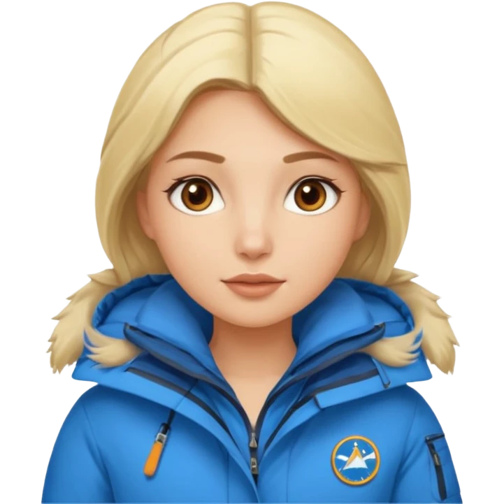 Luxury blonde model, brown eyes, polar explorer, blue clothes emoji
