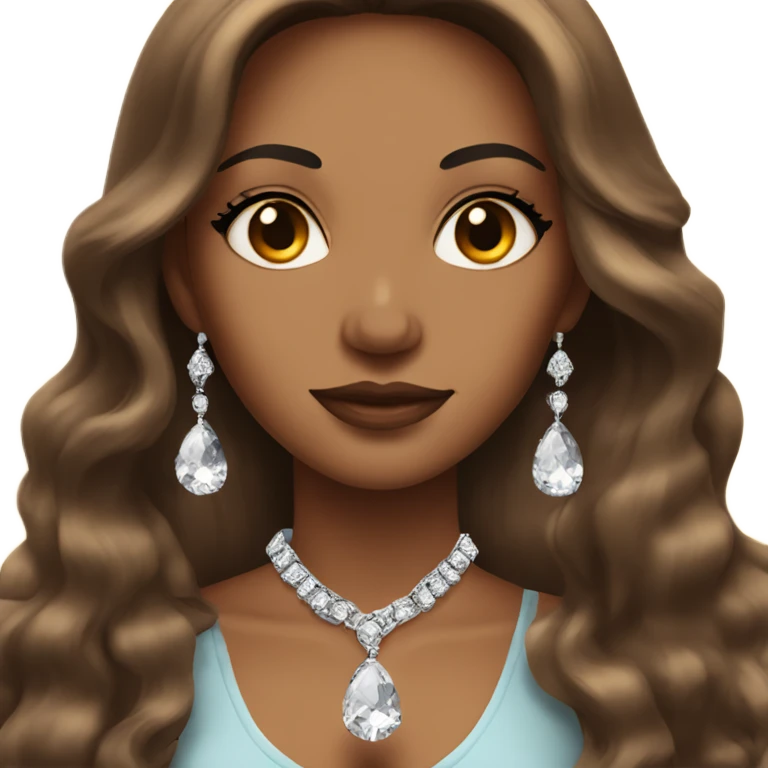 woman with long brown hair with makeup on with diamond necklace  emoji