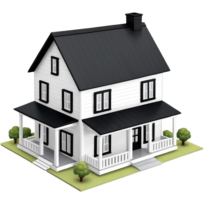 modern farmhouse dollhouse, 3d isometric, white with black trim emoji