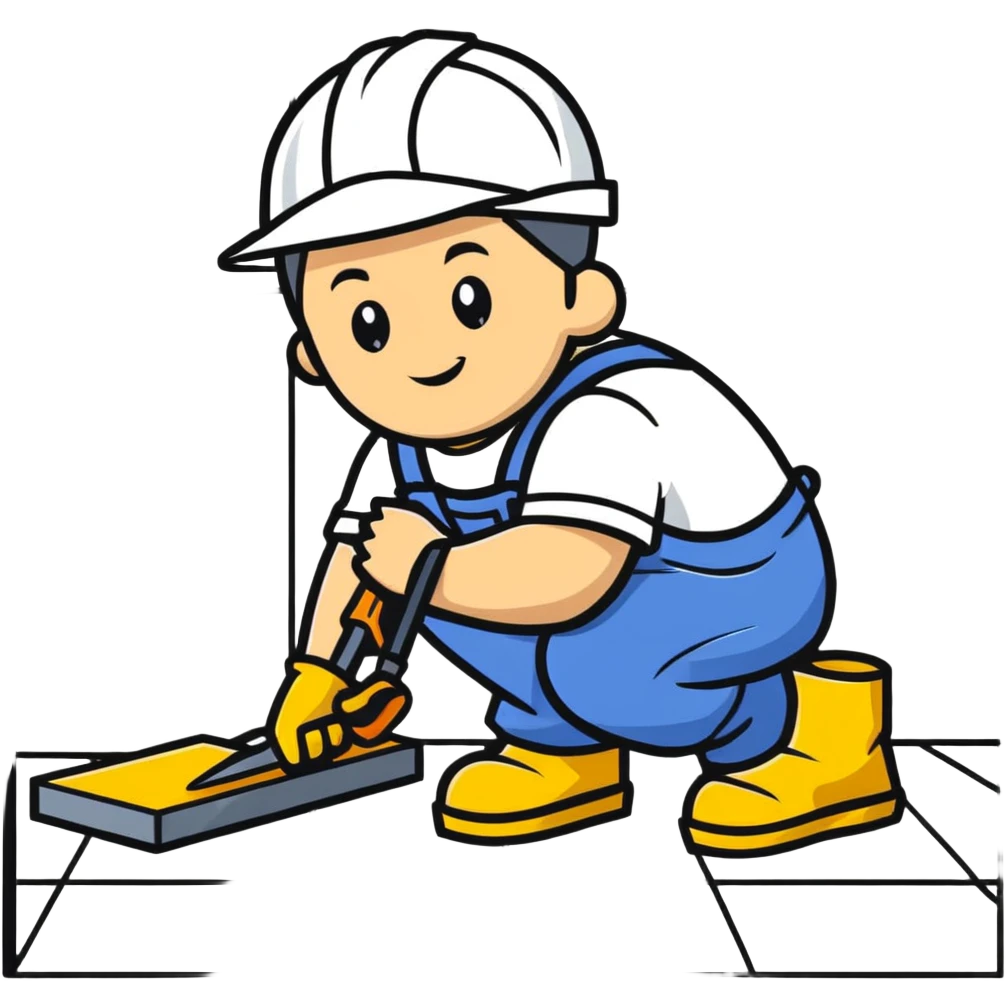 Moldovan builder laying floor tiles, construction worker with tools emoji