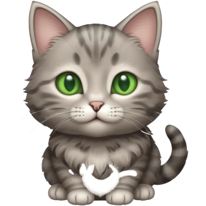 A high-resolution photo-realistic digital illustration of a grey tabby cat kitten, chest upward emoji