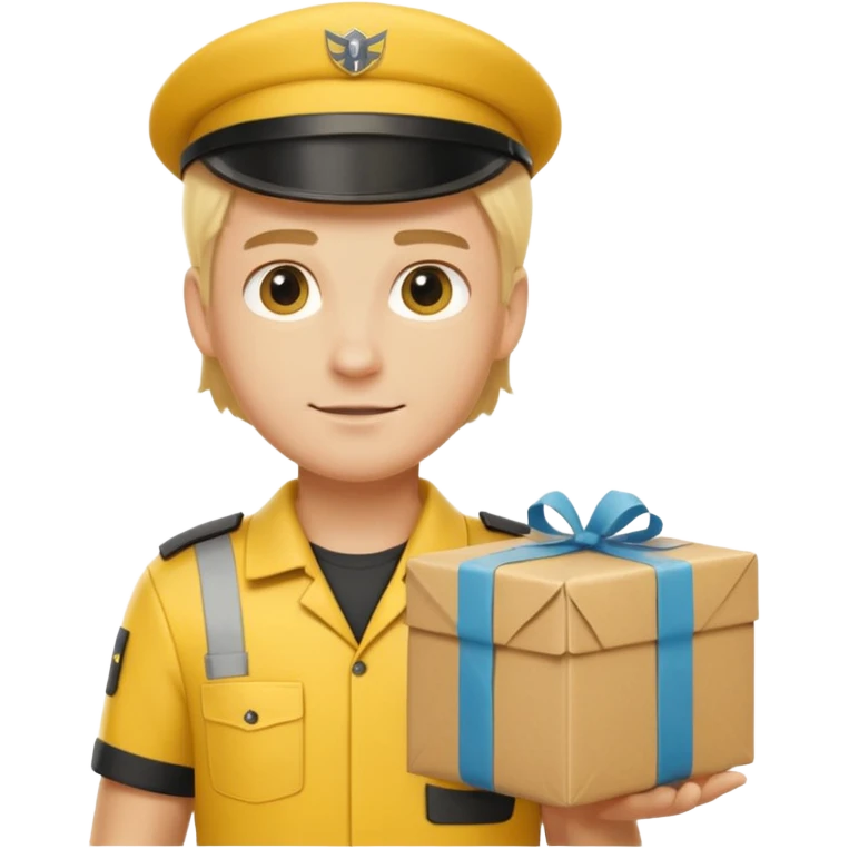 german delivery guy with yellow uniform and package with no hat emoji