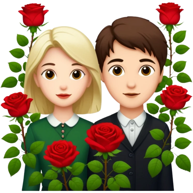 Kai and Gerda by the rose bush emoji