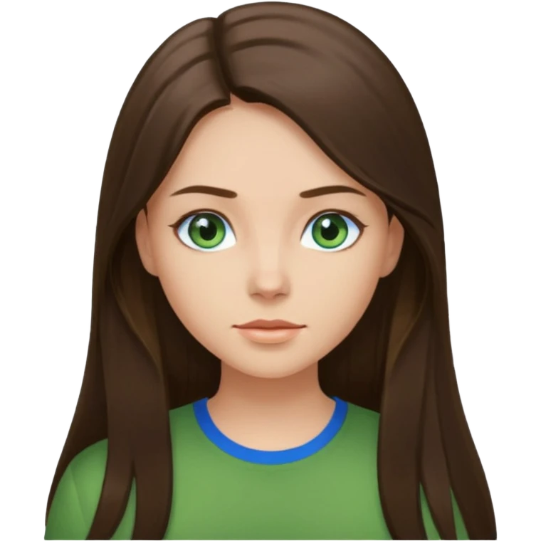 brunette straight long hair girl green shirt blue eyes emoji