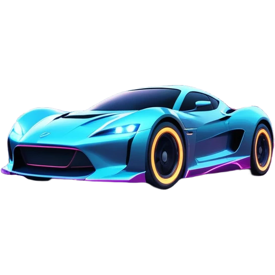 An icon showing a sleek car speeding through a neon-lit cityscape, inspired by Need for Speed. The design features dynamic motion lines, glowing tires, and a vibrant city backdrop with skyscrapers and lights. The rush of high-speed racing is highlighted. Transparent background. emoji