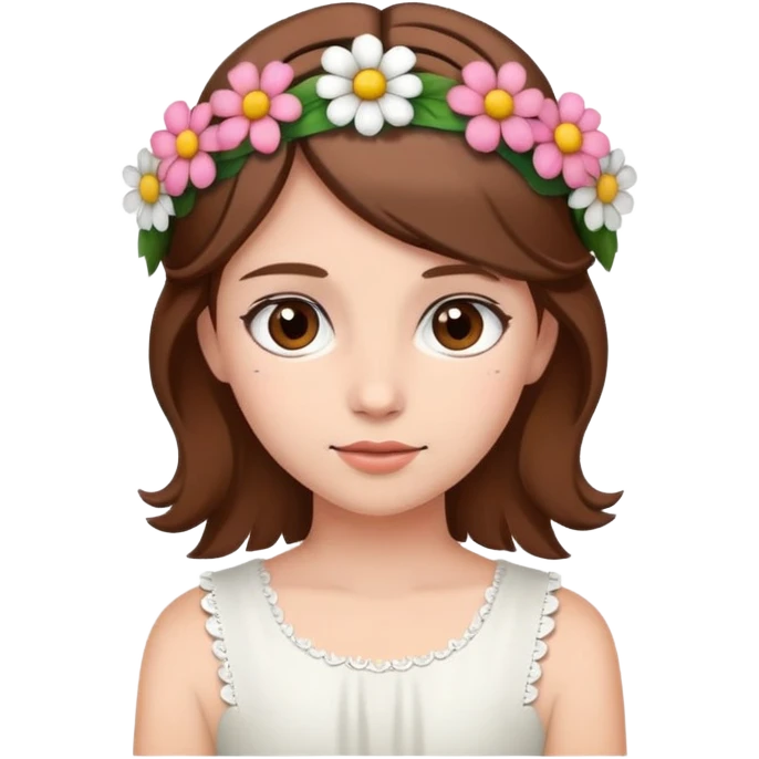Girl wearing flower headband with brown hair emoji