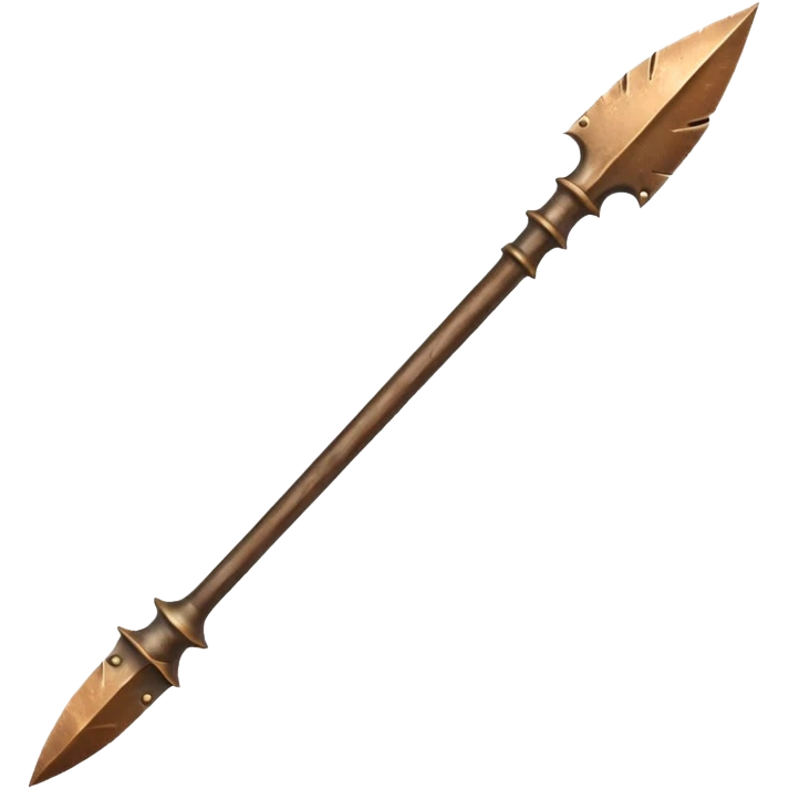 bronze spear with wooden handle, metallic worn bronze spearhead emoji