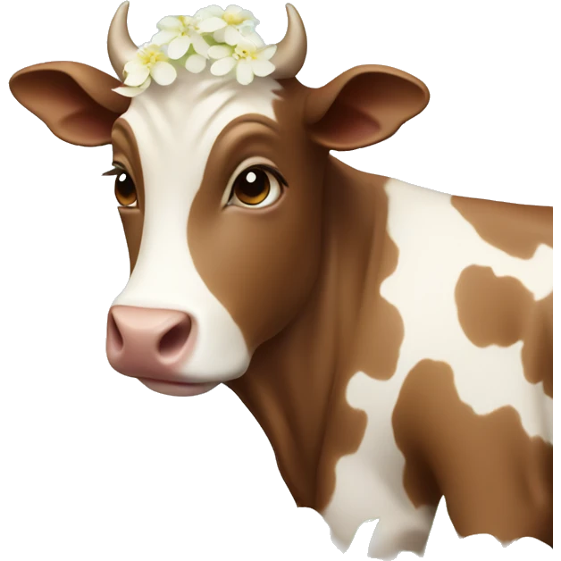 Cute brown cow with white flowers  emoji